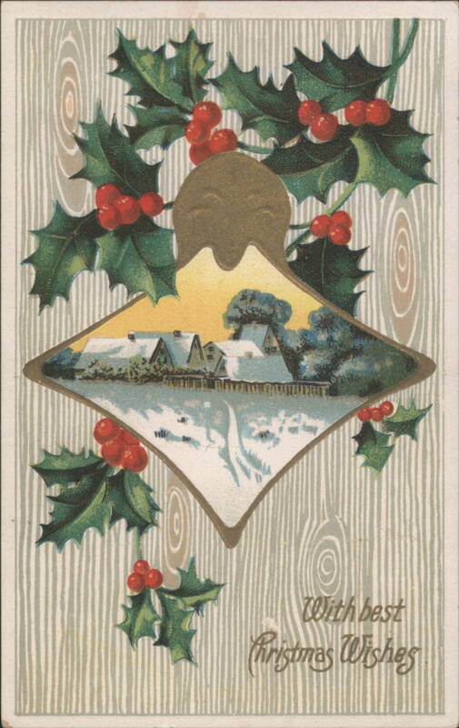 Christmas Wishes with Holly and Winter Village Scene