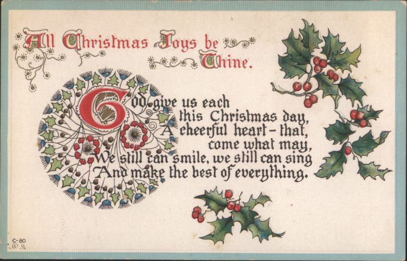 Christmas Toys and Festive Holly with a Cheerful Poem