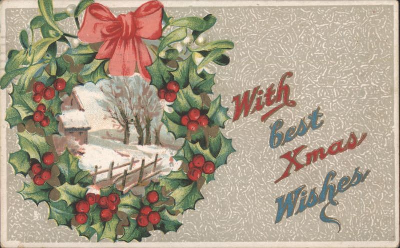 Christmas Wreath with Winter Scene and 'With Best Xmas Wishes'