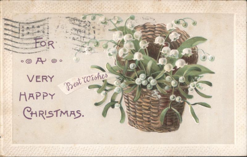 Lily of the Valley in Basket, Best Wishes, Happy Christmas Greeting