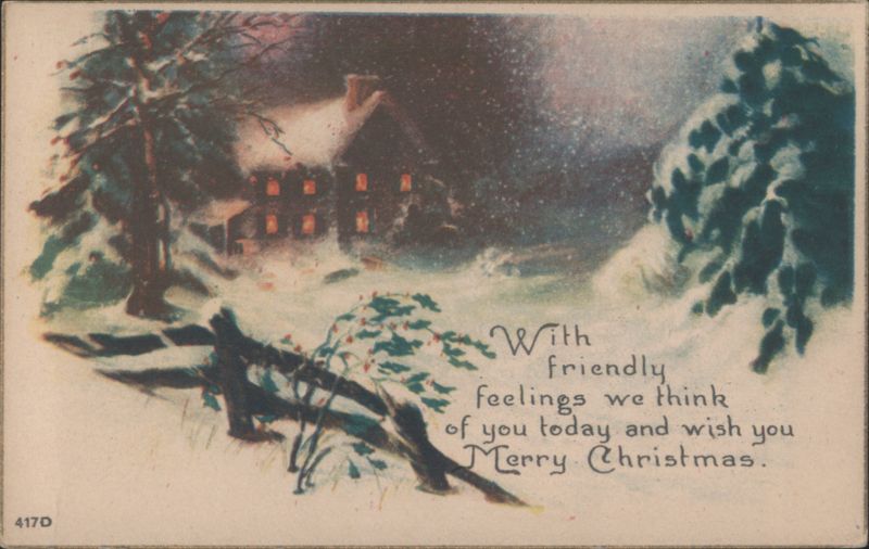 Snowy Christmas Scene with House and Trees, Findlay, OH