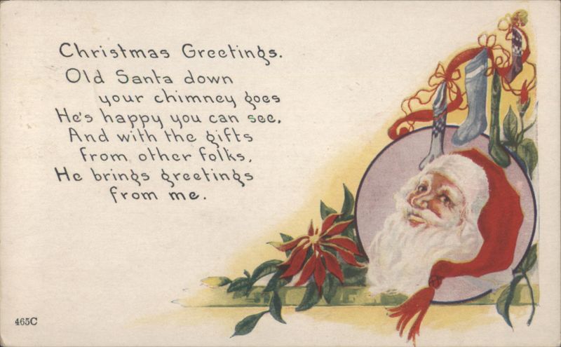 Christmas Greetings Poem with Santa Claus, Poinsettia & Stockings