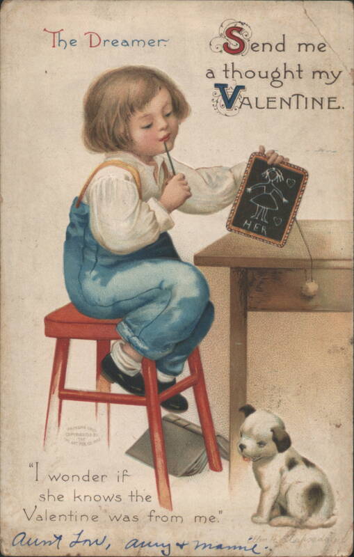 Child Drawing Valentine for 'Her' with Puppy, 'The Dreamer