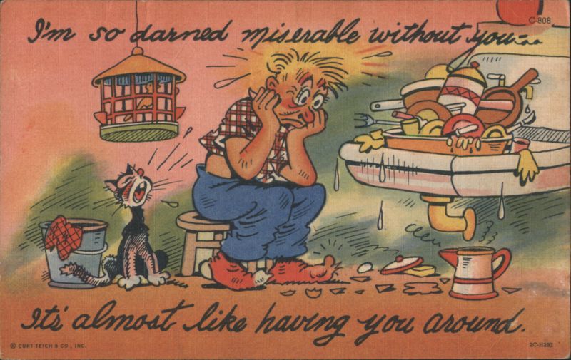 I'm So Darned Miserable Without You - Comic Man, Dishes, Cat