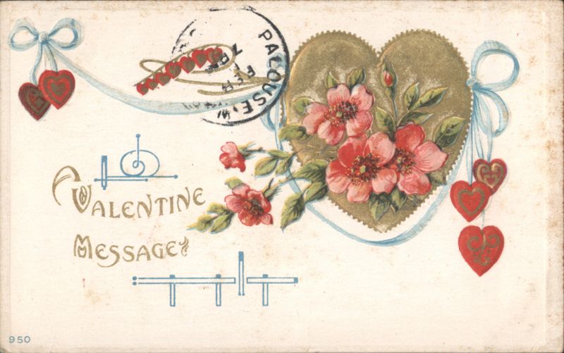 Valentine Message with Hearts, Flowers, and Ribbons