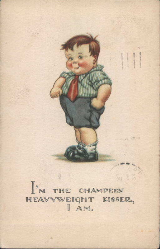 Smiling Boy 'Champeen Heavyweight Kisser' Comic Illustration