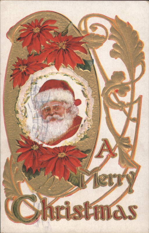 Santa Claus with Poinsettias, A Merry Christmas Greeting