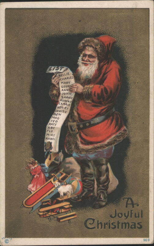 Santa Claus with Long List of Names and Toys, A Joyful Christmas