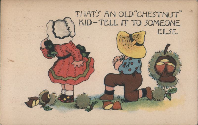 Children with Chestnuts and 'Old Chestnut' Comic Saying