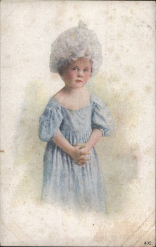 Child in Blue Dress and White Wig, Hand-Colored Portrait