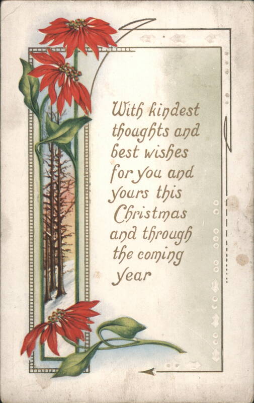 Poinsettias and Snowy Trees Christmas Greeting