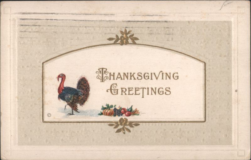 Thanksgiving Greetings with Turkey, Pumpkin, and Harvest