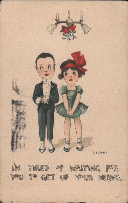 E.B. Kemble Comic Children Under Mistletoe, 'Get Up Your Nerve'