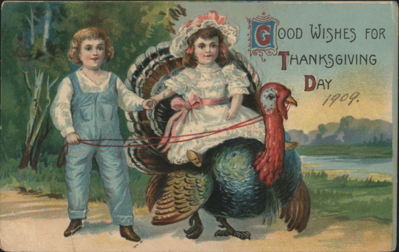 Children Riding Turkey for Thanksgiving Day 1909