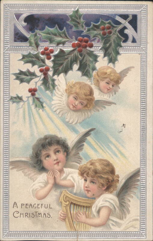 Angels with Holly & Berries, 'A Peaceful Christmas' Greeting