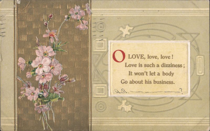 Embossed Love Poem with Pink and White Flowers