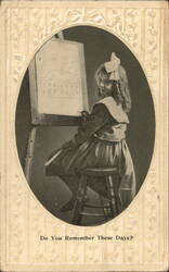 Young Girl Drawing at Easel, 'Do You Remember These Days?' Postcard