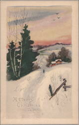 A Merry Christmas To You - Winter Landscape with Snow and Houses Postcard