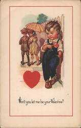 Boy in Overalls with Red Heart, 'Won't you let me be your Valentine?' Postcard