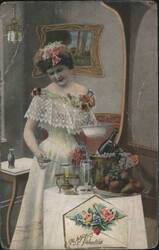 Elegant Woman with Champagne and Fruit, To My Valentine Card Postcard