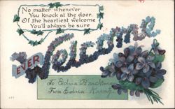Floral "Welcome" with Sentimental Verse and Violets Postcard