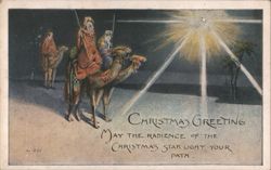 Three Wise Men on Camels Following the Christmas Star, Christmas Greeting Postcard
