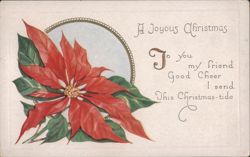 A Joyous Christmas Poinsettia Flowers Greeting Postcard