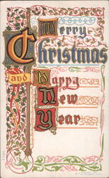 Illuminated Merry Christmas & Happy New Year Greeting, 1907 Postcard