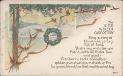 Christmas Greeting with Birds and Wreath: The Kind Wealth Cannot Buy Postcard