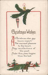 Christmas Wishes with Child Pulling Tree & Candle Postcard