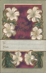 Easter Greetings with White Lilies and Gold Accents Postcard