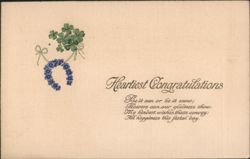 Heartiest Congratulations with Shamrocks & Floral Horseshoe Postcard