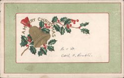 Merry Christmas Bell with Holly and Berries Postcard