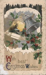 Christmas Bells with Holly and Winter Scene, Best Wishes Greeting Postcard
