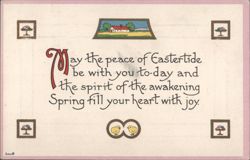 Easter Greeting with Chicks, Eggs, and Spring Landscape Postcard