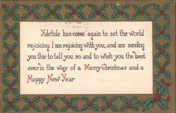 Merry Christmas & Happy New Year Greeting with Holly Border Postcard