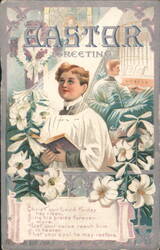Easter Greeting Choirboy with Lilies and Organist Postcard