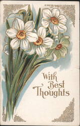 White Daffodils Bouquet, With Best Thoughts Greeting Postcard