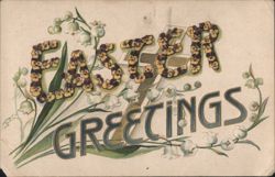 Easter Greetings with Pansies and Lily of the Valley Flowers Postcard