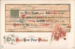 New Year's Cup Poem with Pink Flowers and Best Wishes Postcard