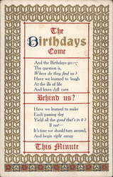 The Birthdays Come Poem, Reflective Birthday Greeting Postcard