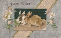 A Happy Easter Bunnies & Flowers Postcard