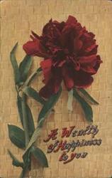 "A Wealth of Happiness" Red Peony Flower Greeting Card Postcard