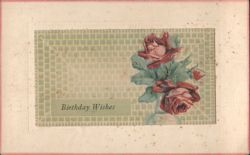 Birthday Wishes with Red Roses on Checkered Background Postcard
