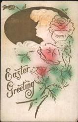 Easter Greeting Woman Silhouette with Roses Postcard