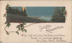 Yuletide Remembrance Winter Landscape with Moon and Holly Postcard