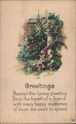 Garden Scene with Sundial & Flowers, Sent with Loving Greetings Postcard