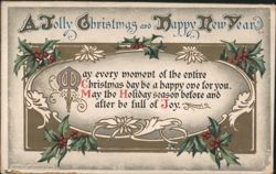 A Jolly Christmas and Happy New Year Holly Greetings Postcard