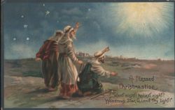 Three Wise Men Following the Star of Bethlehem, A Blessed Christmastide Postcard