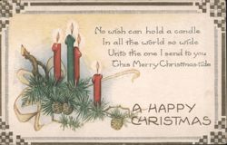 Merry Christmas Greeting with Candles and Pine Branches Postcard